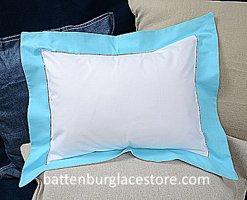 Baby Pillow Sham. White with Aqua Blue.12"x16" pillow
